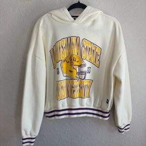 NWOT LSU Tigers The Wild Collective Cream Pullover Cropped Hoodie - Women’s Lg